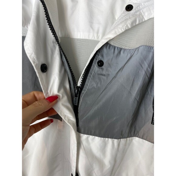 DKNY Sport Jacket Womens Small White Gray Mesh Hooded Windbreaker Lightweight - Picture 2 of 7